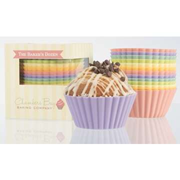 Silicone Baking Cups/Jumbo Size / 13 Reusable Nonstick Cupcake Liners/Premium Muffin Molds - Stand Alone Cupcake Holders - No BPA - Gift Set - 6 Designer Colors