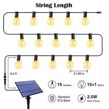 ZJOJO Solar Outdoor String Lights 35FT G40 Globe Patio Lights Outdoor String Lights Solar Powered wi...