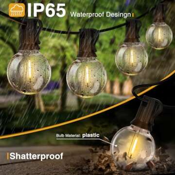 ZJOJO Solar Outdoor String Lights 35FT G40 Globe Patio Lights Outdoor String Lights Solar Powered with 15 Edison Glass Bulbs 2700K Shatterproof Hanging Lights for Porch Garden Backyard Pergola Bistro