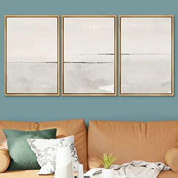 SIGNWIN Framed Canvas Print Wall Art Set Gray Duotone Pastel Watercolor Landscape Shapes Abstract Il...