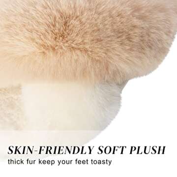 Parlovable Women's Fuzzy Slippers Comfy Cross Band House Shoes Memory Foam Open Toe Indoor Gifts for Ladies White/Camel 9-10