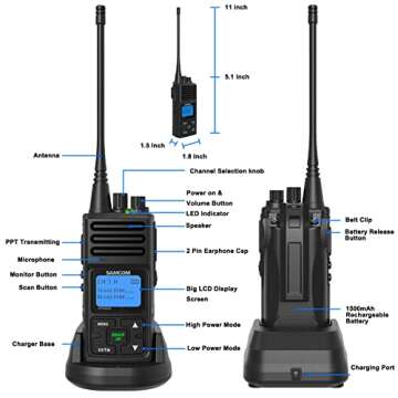 SAMCOM FPCN30A Two Way Radio Long Range Rechargeable,5W High Power UHF Programmable Professional Handheld 2 Way Radios Walkie Talkies for Adults Long Range with Group CALL/1500mAh/Earpieces, 2 Packs