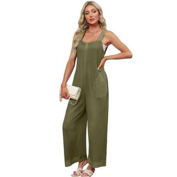 WIHOLL Jumpsuits for Women Waffle Knit Summer Outfits 2024 Fashion Casual One Piece Overalls Cute Wide Leg Rompers