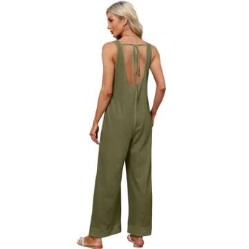 WIHOLL Jumpsuits for Women Waffle Knit Summer Outfits 2024 Fashion Casual One Piece Overalls Cute Wide Leg Rompers