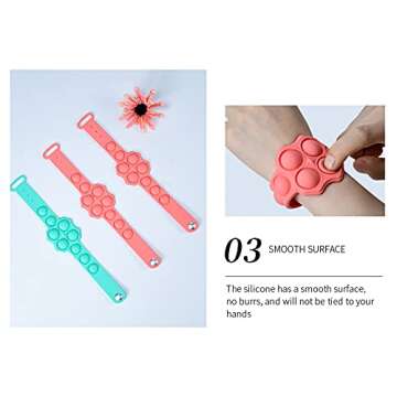 Push Pop Bracelets Fidget Toys, 2 Pcs Wearable Stress Relief Push Bubble Fidget Bracelets Sensory Fidget Hand Finger Press Silicone Toy for Kids, Girls and Adults Anxiety ADHD ADD Autism (Blue/red)