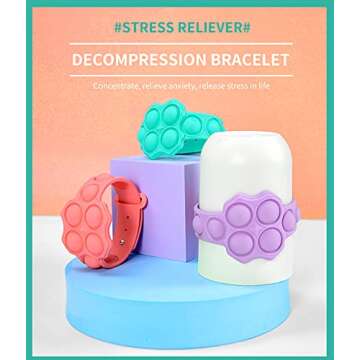 Push Pop Bracelets Fidget Toys, 2 Pcs Wearable Stress Relief Push Bubble Fidget Bracelets Sensory Fidget Hand Finger Press Silicone Toy for Kids, Girls and Adults Anxiety ADHD ADD Autism (Blue/red)
