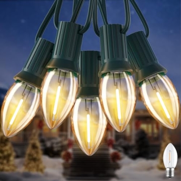 C7 LED Christmas Lights Outdoor, 25FT Vintage Christmas String Lights with 25+1 Plastic Bulbs, Comme...