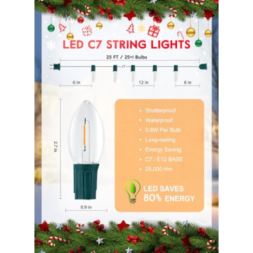 C7 LED Vintage Christmas String Lights for Outdoor Use