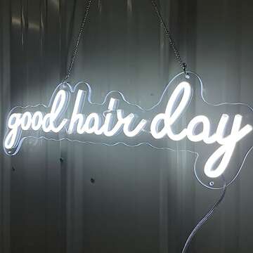 MewNeon Good Hair Day LED Neon Sign for Hair Salon Wall Decor,Barber Salon Light Sign,Salon Decor for Hair Stylist,USB Powered Salon Sign for Business-20" Cold White