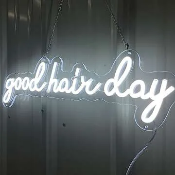 MewNeon Good Hair Day LED Neon Sign for Hair Salon Wall Decor,Barber Salon Light Sign,Salon Decor for Hair Stylist,USB Powered Salon Sign for Business-20" Cold White