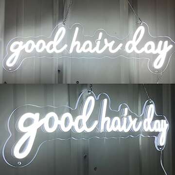 MewNeon Good Hair Day LED Neon Sign for Hair Salon Wall Decor,Barber Salon Light Sign,Salon Decor for Hair Stylist,USB Powered Salon Sign for Business-20" Cold White