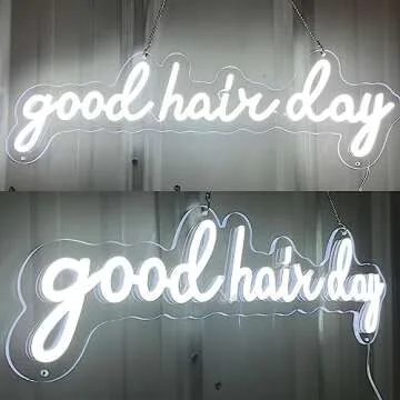 MewNeon Good Hair Day LED Neon Sign for Hair Salon Wall Decor,Barber Salon Light Sign,Salon Decor for Hair Stylist,USB Powered Salon Sign for Business-20" Cold White