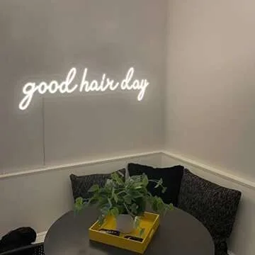 MewNeon Good Hair Day LED Neon Sign for Hair Salon Wall Decor,Barber Salon Light Sign,Salon Decor for Hair Stylist,USB Powered Salon Sign for Business-20" Cold White