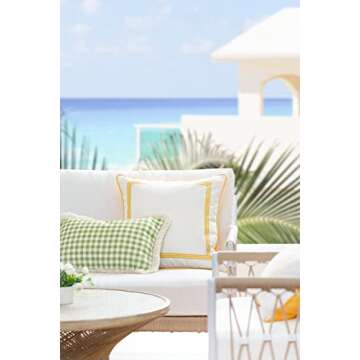 Hofdeco Premium Indoor Outdoor Lumbar Pillow Cover – 12"x20" Water Resistant Gingham Fringe