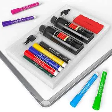 ARTEZA Whiteboard Cleaner Set, 12 Assorted Colors Chisel Tip Dry Erase Markers, Magnetic Eraser & 2 Cleaners, 8-ounces Each, Office Supplies