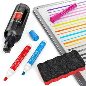 ARTEZA Whiteboard Cleaner Set, 12 Assorted Colors Chisel Tip Dry Erase Markers, Magnetic Eraser & 2 Cleaners, 8-ounces Each, Office Supplies