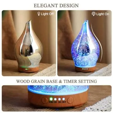 Porseme Oil Diffuser 3D Glass Aromatherapy Ultrasonic Humidifier, Air Refresh Auto Shut-Off, Timer Setting, BPA Free for Home Hotel Yoga Leisure SPA Gift 150ml Last 6H
