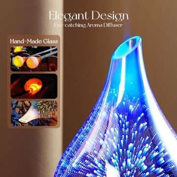 Porseme Oil Diffuser 3D Glass Aromatherapy Ultrasonic Humidifier, Air Refresh Auto Shut-Off, Timer Setting, BPA Free for Home Hotel Yoga Leisure SPA Gift 150ml Last 6H