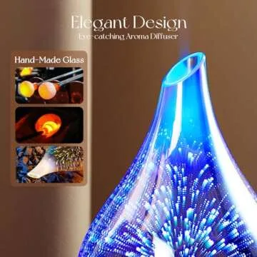 Porseme Oil Diffuser 3D Glass Aromatherapy Ultrasonic Humidifier, Air Refresh Auto Shut-Off, Timer Setting, BPA Free for Home Hotel Yoga Leisure SPA Gift 150ml Last 6H