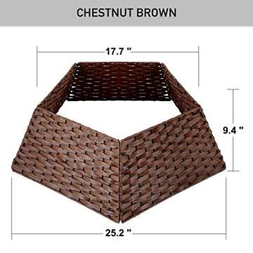 Christmas Tree Collar Basket, LordofXMAS Handwoven Plastic Ring for Artificial Christmas Trees Decoration, Pentagon Brown