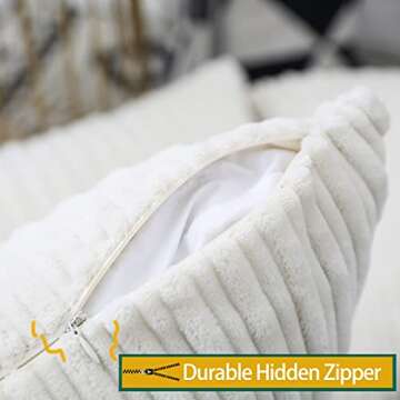 UGASA Velvet 12x20 Inch Lumbar Throw Pillow Cover, Both Sides Corduroy Striped, Soft Solid Decorative Rectangular Cushion Case for Couch/Bedroom/Car, 1 Piece, Cream