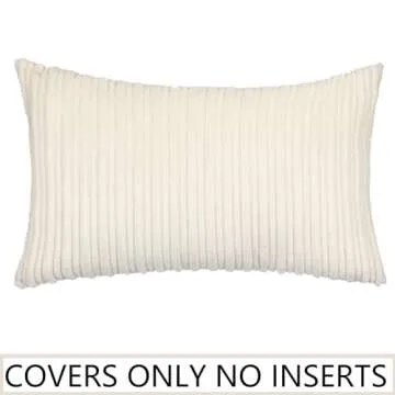 UGASA Velvet 12x20 Inch Lumbar Throw Pillow Cover, Both Sides Corduroy Striped, Soft Solid Decorative Rectangular Cushion Case for Couch/Bedroom/Car, 1 Piece, Cream