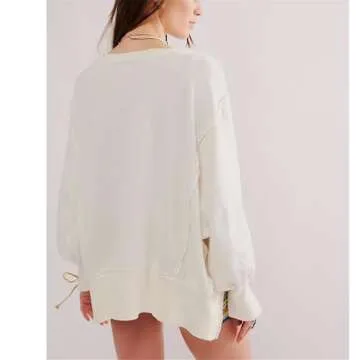 Asadovce Women Oversized Graphic Sweatshirt Y2k Long Sleeve Vintage Crewneck Shirt Top Drop Shoulder Sweater Pullover Shell White