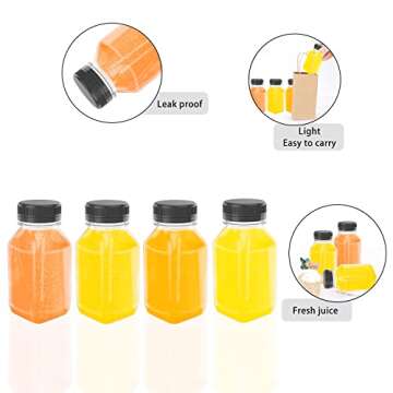 12 Pcs 6 oz Plastic Juice Bottl, Reusable Transparent Bulk Beverage Container With Black Lid, Suitable For Juice, Milk And Other Beverages