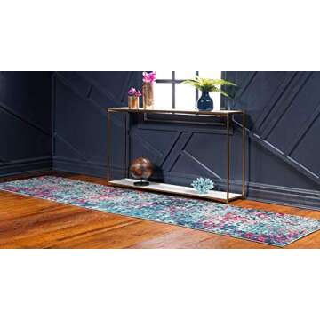 Unique Loom Jardin Collection Colorful, Vibrant, Abstract, Modern Area Rug, 2 ft 7 in x 10 ft, Blue/...