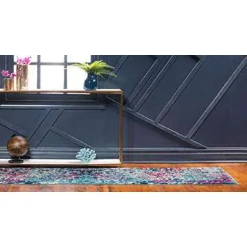 Unique Loom Jardin Collection Colorful, Vibrant, Abstract, Modern Area Rug, 2 ft 7 in x 10 ft, Blue/Pink
