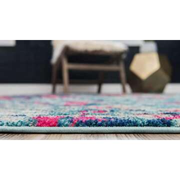 Unique Loom Jardin Collection Colorful, Vibrant, Abstract, Modern Area Rug, 2 ft 7 in x 10 ft, Blue/Pink
