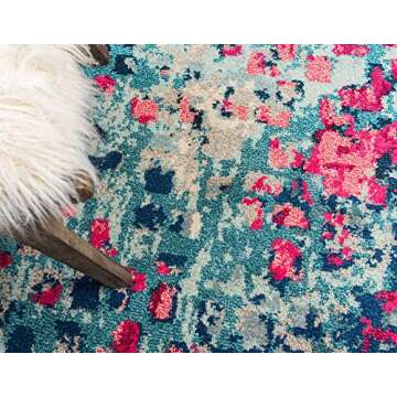 Unique Loom Jardin Collection Colorful, Vibrant, Abstract, Modern Area Rug, 2 ft 7 in x 10 ft, Blue/Pink