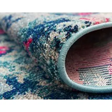 Unique Loom Jardin Collection Colorful, Vibrant, Abstract, Modern Area Rug, 2 ft 7 in x 10 ft, Blue/Pink