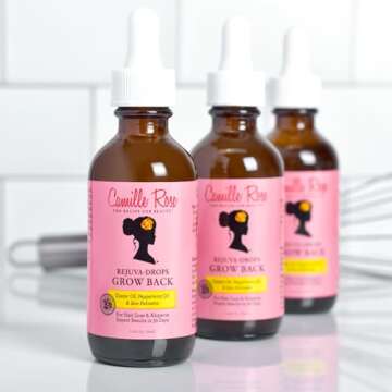 Camille Rose Rejuva Grow Back Drops, with Castor Oil, Peppermint Oil, and Saw Palmetto, for Hair Growth, 1.9 fl oz