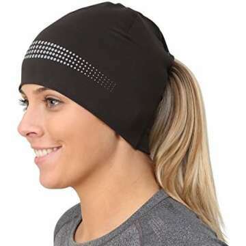 TrailHeads Ponytail Hat - Adrenaline Series | Women’s Running Beanie with Reflective Accents | Bla...