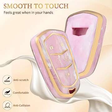 OFFCURVE for Cadillac Key Fob Cover with Keychain, Soft TPU Key Case Shell for Cadillac Escalade 2015-2019 CTS XTS ATS STS XT4 XT5 CT6 SRX Smart Key Holder Car Accessories, Pink/Pattern Random