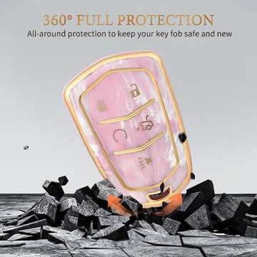 OFFCURVE for Cadillac Key Fob Cover with Keychain, Soft TPU Key Case Shell for Cadillac Escalade 2015-2019 CTS XTS ATS STS XT4 XT5 CT6 SRX Smart Key Holder Car Accessories, Pink/Pattern Random