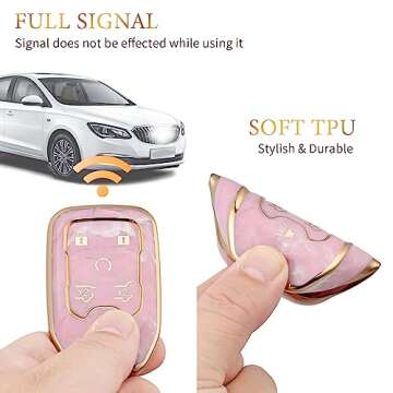 OFFCURVE for Cadillac Key Fob Cover with Keychain, Soft TPU Key Case Shell for Cadillac Escalade 2015-2019 CTS XTS ATS STS XT4 XT5 CT6 SRX Smart Key Holder Car Accessories, Pink/Pattern Random