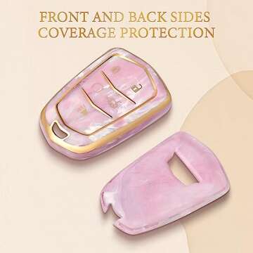 OFFCURVE for Cadillac Key Fob Cover with Keychain, Soft TPU Key Case Shell for Cadillac Escalade 2015-2019 CTS XTS ATS STS XT4 XT5 CT6 SRX Smart Key Holder Car Accessories, Pink/Pattern Random