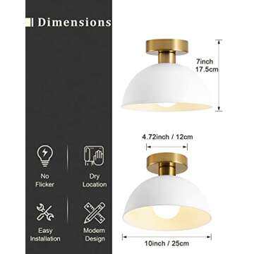 MIAOMEIO Semi Flush Mount Ceiling Light, Modern Ceiling Light Fixture for Kitchen Island Dining Room Foyer Hallway Porch Barn Loft，10in