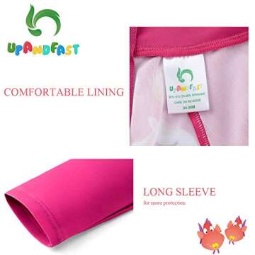 upandfast Baby/Toddler Girl One Piece Zip Sunsuits With Sun Hat UPF 50+ Sun Protection Infant Beach Swimsuit (Rose(LS), 3-6 Months)