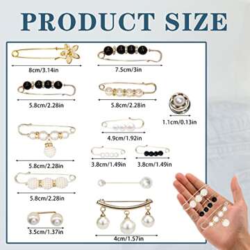 36 Pcs Pearl Brooch Pins Sweater Shawl Clip Neckline Safety Pin Faux Rhinestones Brooches for Women ...
