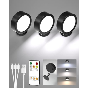 EZVALO LED Wall Mounted Lights, 5500mAh Rechargeable Wall Sconces Lamp, 3 Color Temps & Remote and T...