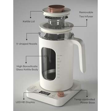 Electric Tea Kettle, INTASTING Glass Electric Kettle with tea Infuser and Precise knob temperature c...