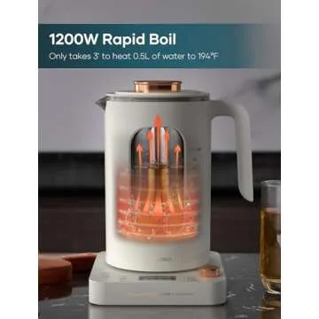 Electric Tea Kettle, INTASTING Glass Electric Kettle with tea Infuser and Precise knob temperature control, 1200W Fast Heating, BPA-Free, Easy to Clean, for Tea and coffee (White)