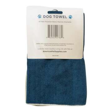 Country Living Large Marine Blue Microfiber Dog Bath Towel - Quick-Drying, Absorbent, and Durable, M...