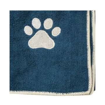 Country Living Large Marine Blue Microfiber Dog Bath Towel - Quick-Drying, Absorbent, and Durable, Machine Washable, Embroidered Paw Print, 48" x 22" Dog Sizes and Fur Types