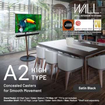 WALL A2 Series | Japanese Rolling Portable Free-Standing Universal TV Stand with Concealed Caster Wheels