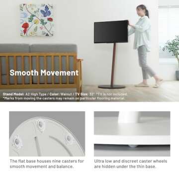 WALL A2 Series | Japanese Rolling Portable Free-Standing Universal TV Stand with Concealed Caster Wheels