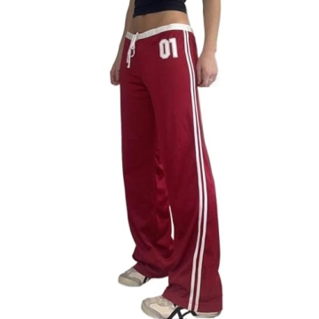 Hesaco Sweatpants Women Sports Wide-Leg Pants Lightweight Drawstring Pants Number Print for Casual G...